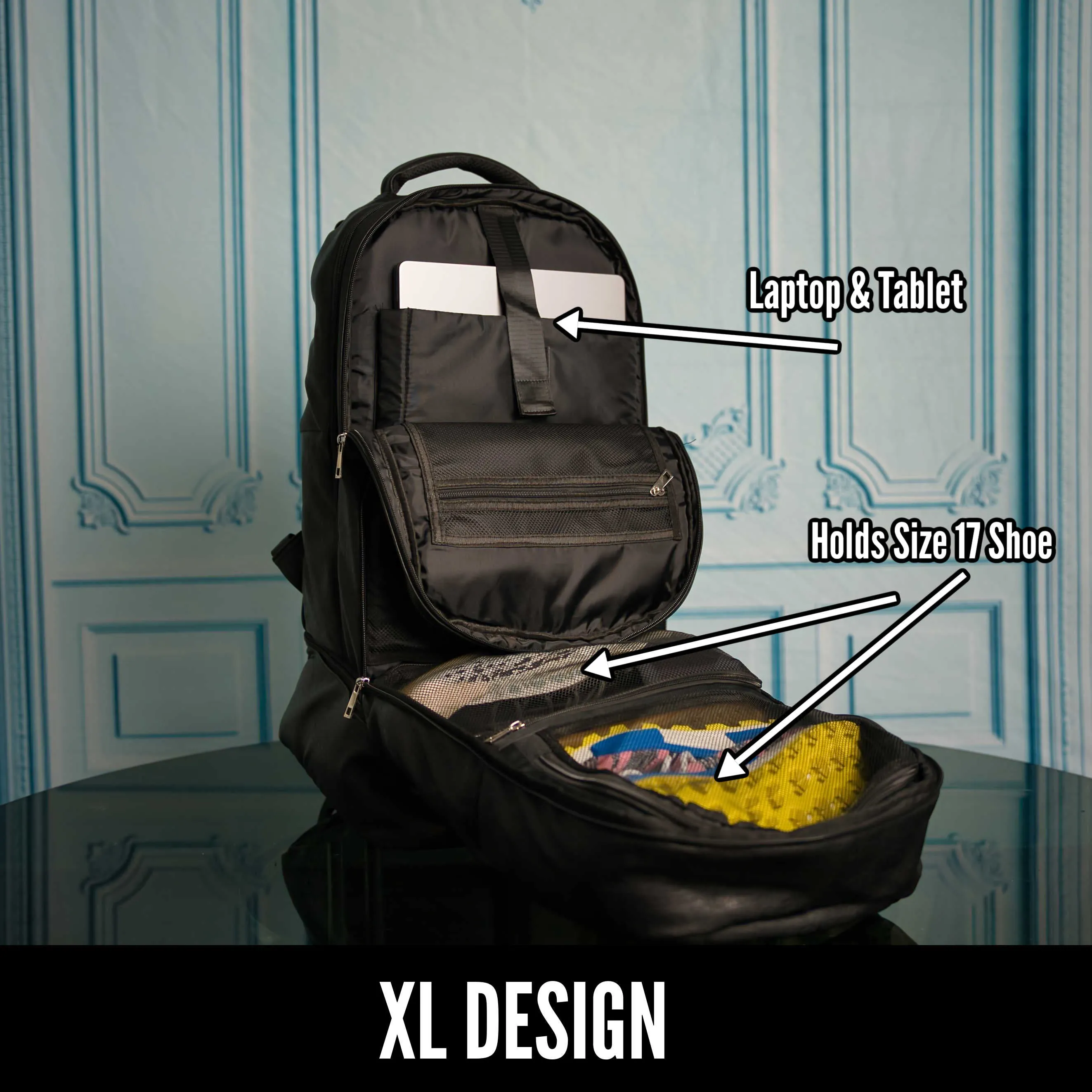 Black Leather Patented Shoe Bag (XL Design) *Holds Size 17