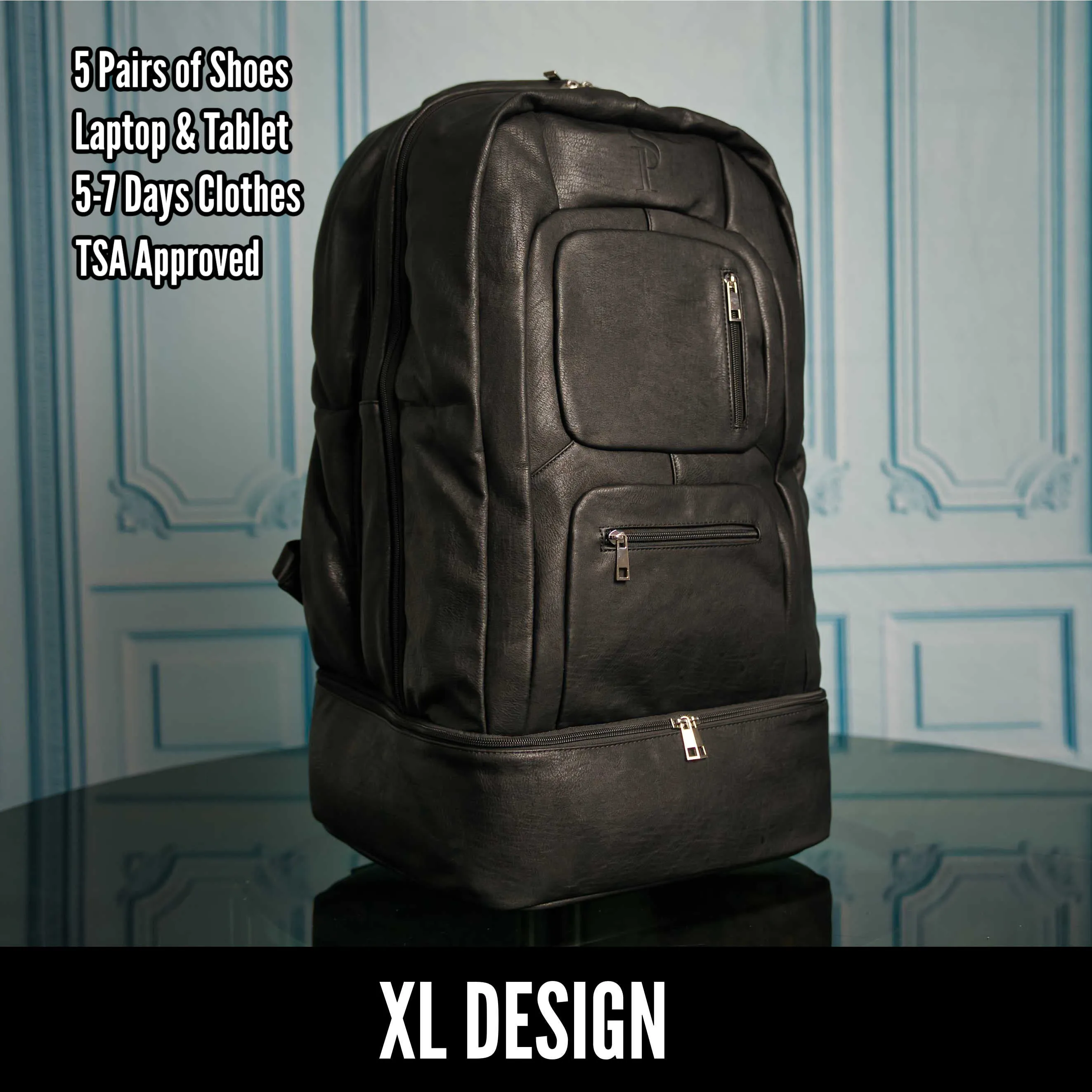 Black Leather Patented Shoe Bag (XL Design) *Holds Size 17