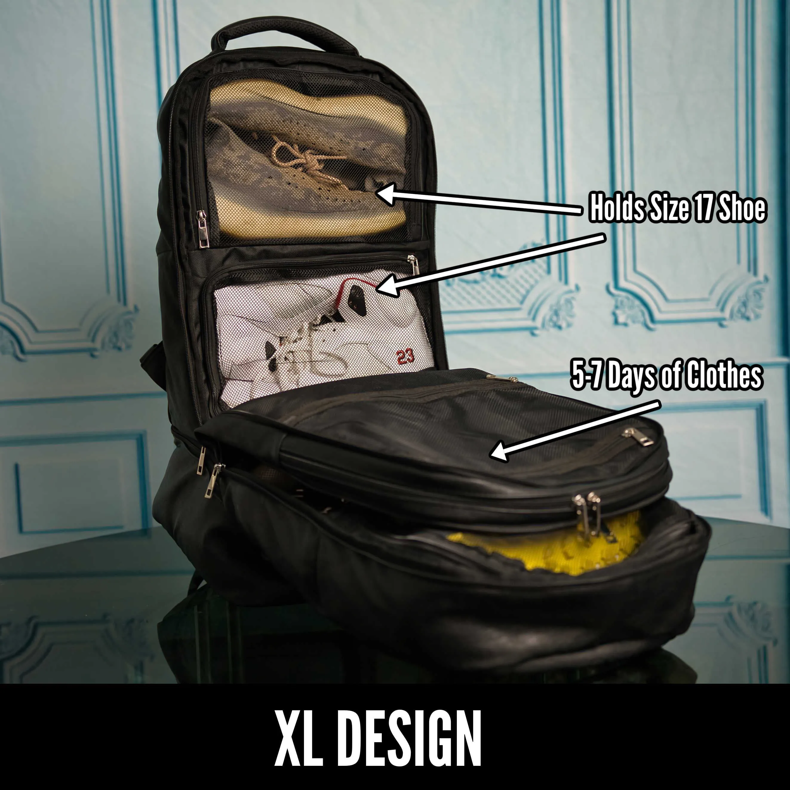 Black Leather Patented Shoe Bag (XL Design) *Holds Size 17