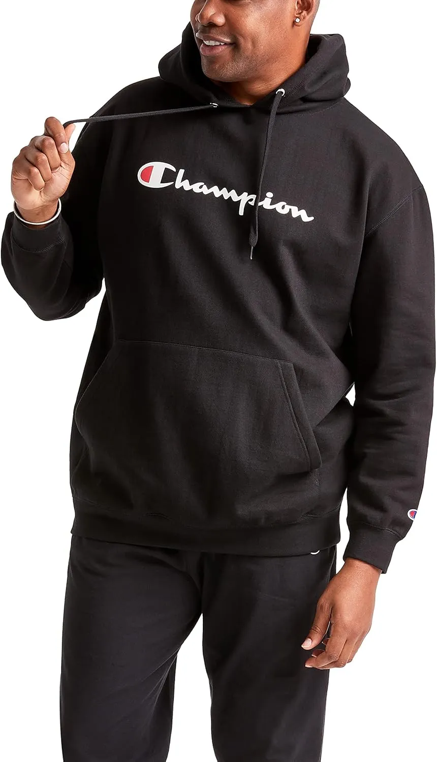 Champion Men's Powerblend Fleece Hoodie, Hooded Sweatshirt For Men, Script (Reg. or Big & Tall)