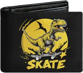 Credit Card Holder Wallet Rfid Blocking Kids Boys Bifold Teen Cool Cute for Cash with ID Window Cardholder Teenage Teenager, Dinosaur