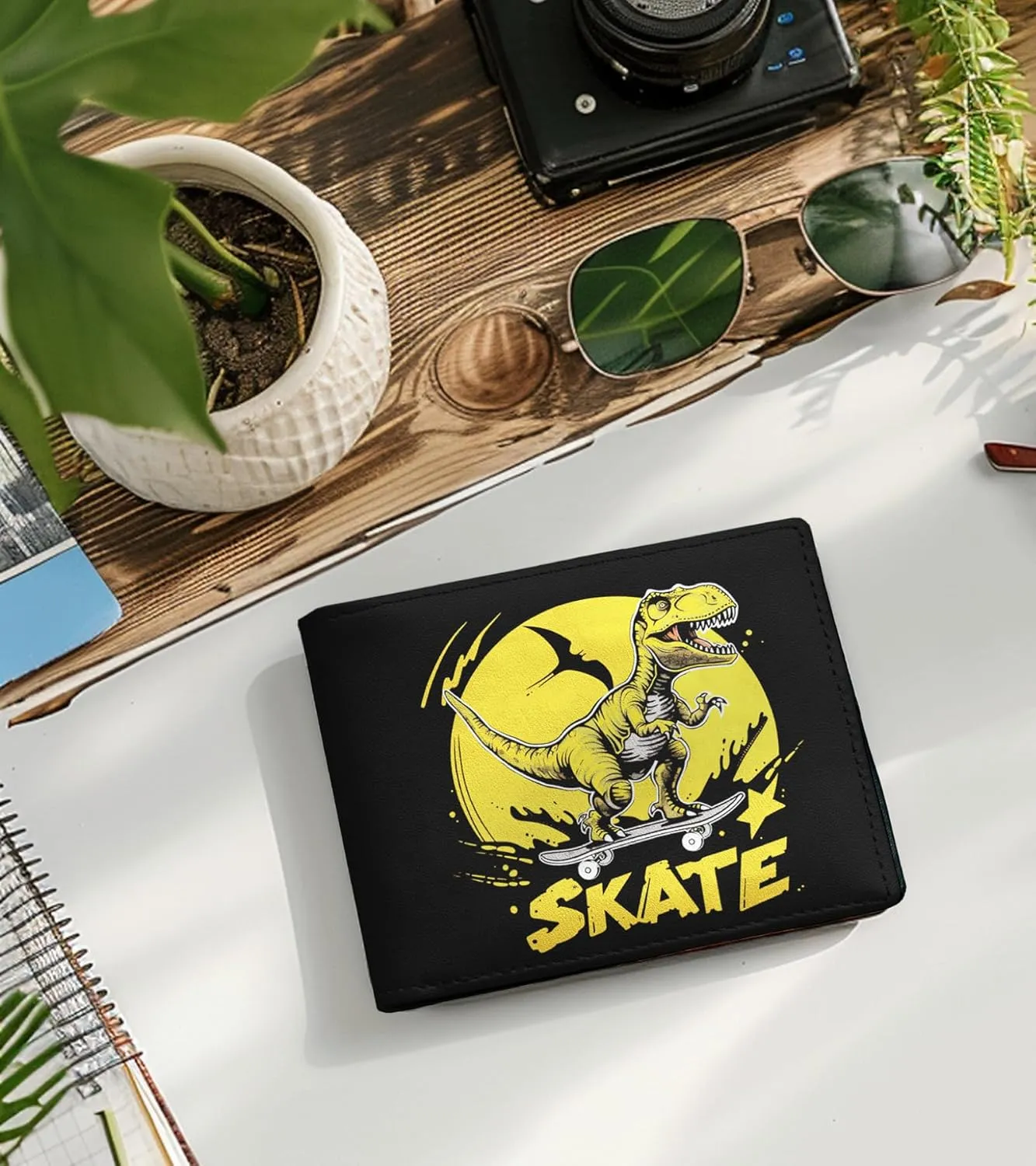Credit Card Holder Wallet Rfid Blocking Kids Boys Bifold Teen Cool Cute for Cash with ID Window Cardholder Teenage Teenager, Dinosaur