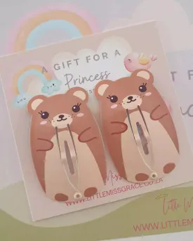 H55 Children's Set of 2 Large Hair Clips, Teddies, Penguins, Ducks, Bunnies Assorted