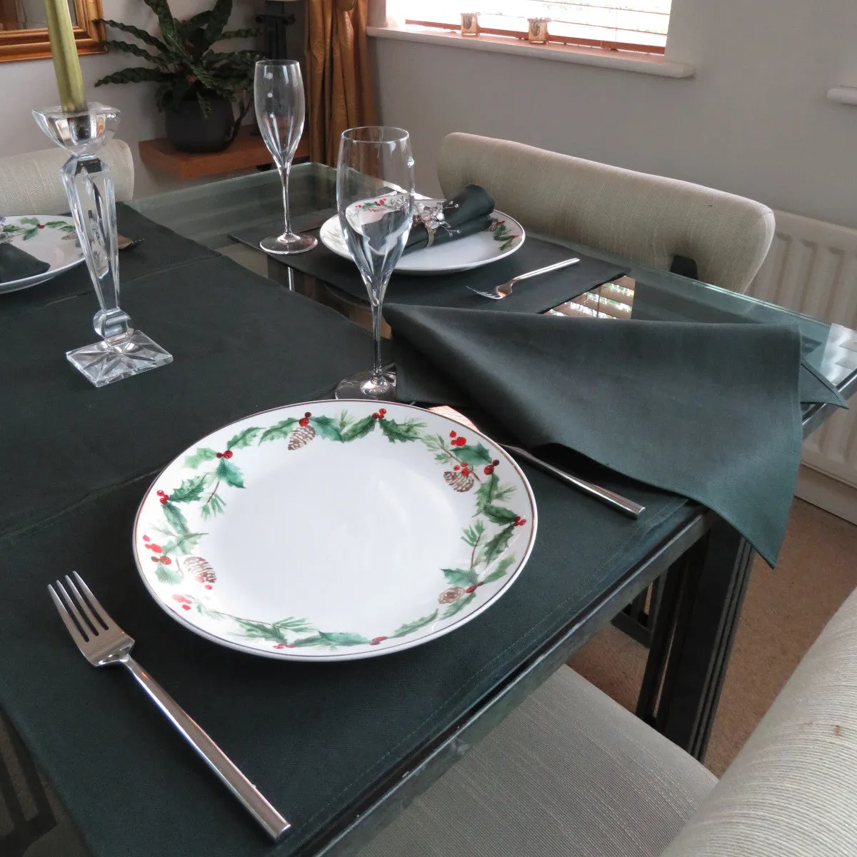Informal Hunter Green Irish Linen Napkin Set of 4
