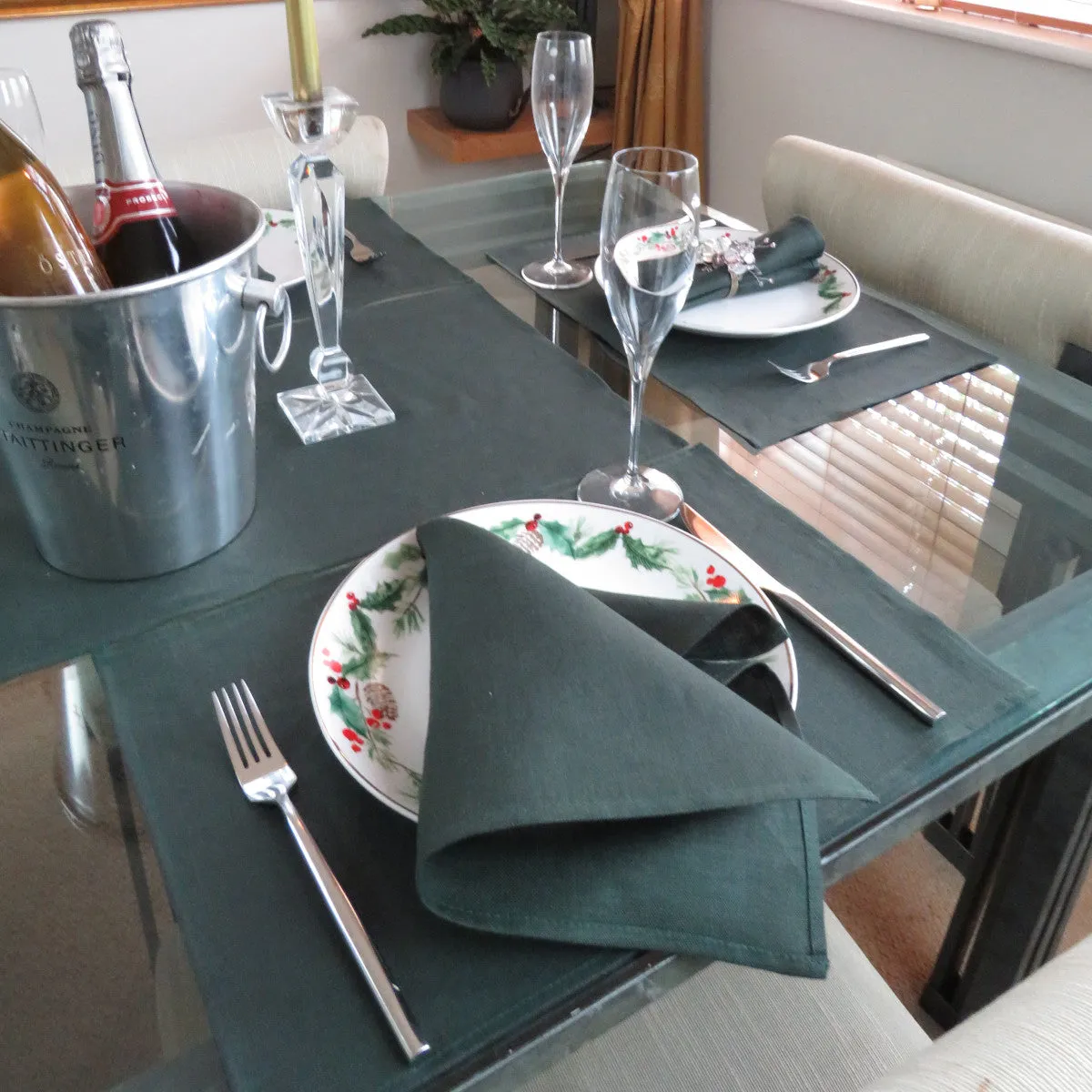 Informal Hunter Green Irish Linen Napkin Set of 4