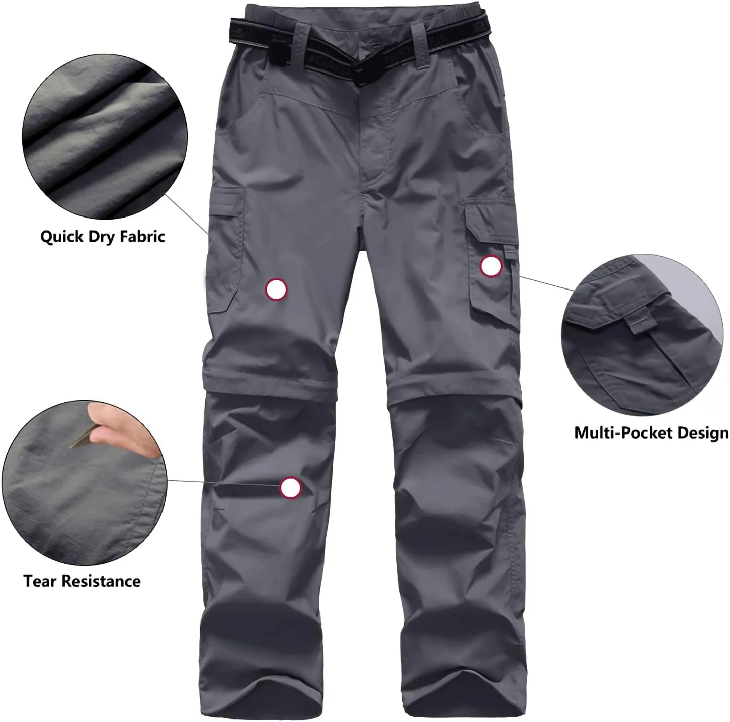 JOMLUN Boy??s Scout Pants Convertible Hiking Quick Dry Zip Off Pants Outdoor Climbing Casual Trouser Kids Youth Cargo Pants