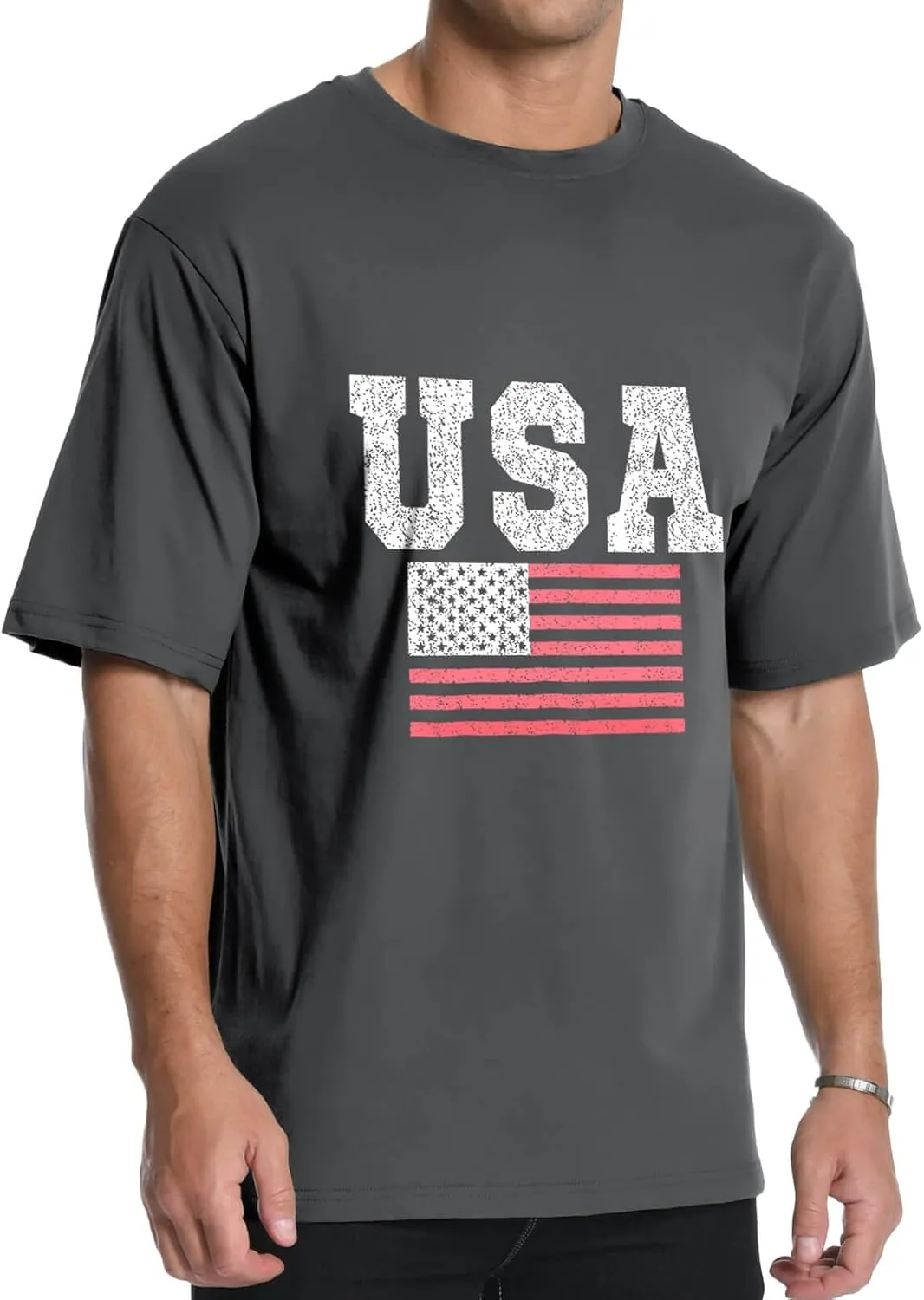 Men's Graphic Tees, Short Sleeve USA Flag Crewneck Casual American Patriotic Regular T-Shirt for Men
