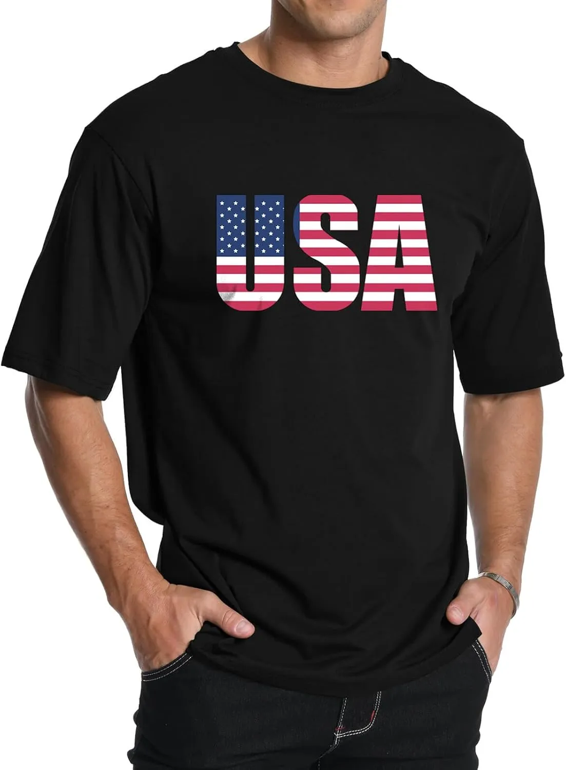 Men's Graphic Tees, Short Sleeve USA Flag Crewneck Casual American Patriotic Regular T-Shirt for Men