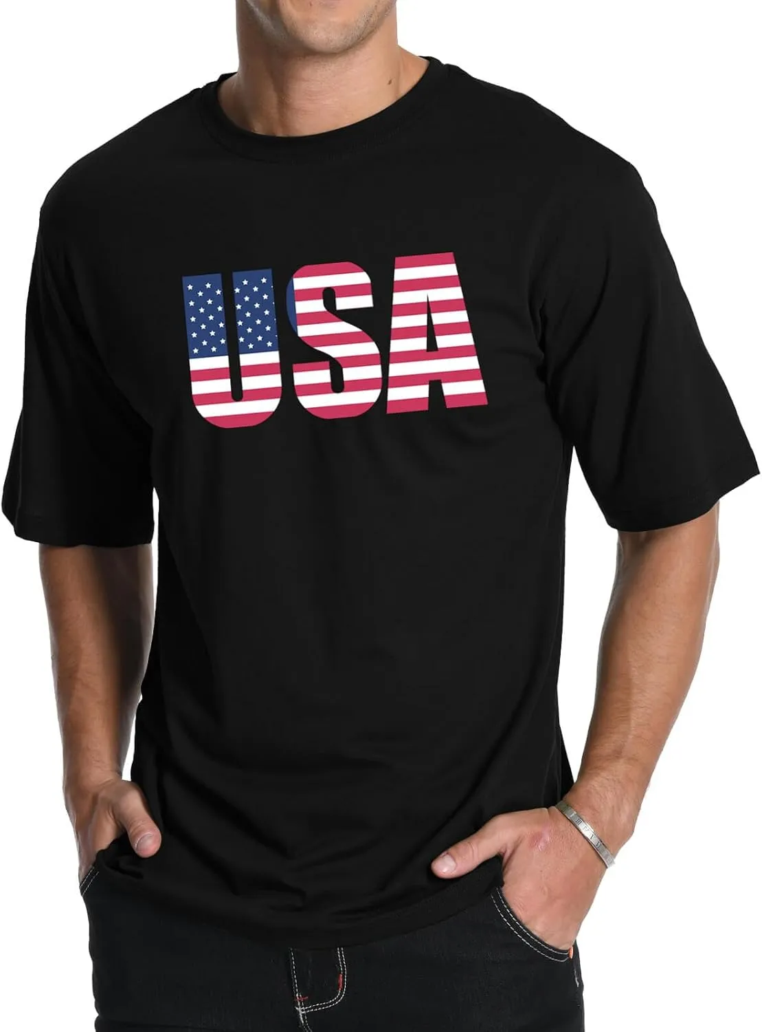 Men's Graphic Tees, Short Sleeve USA Flag Crewneck Casual American Patriotic Regular T-Shirt for Men