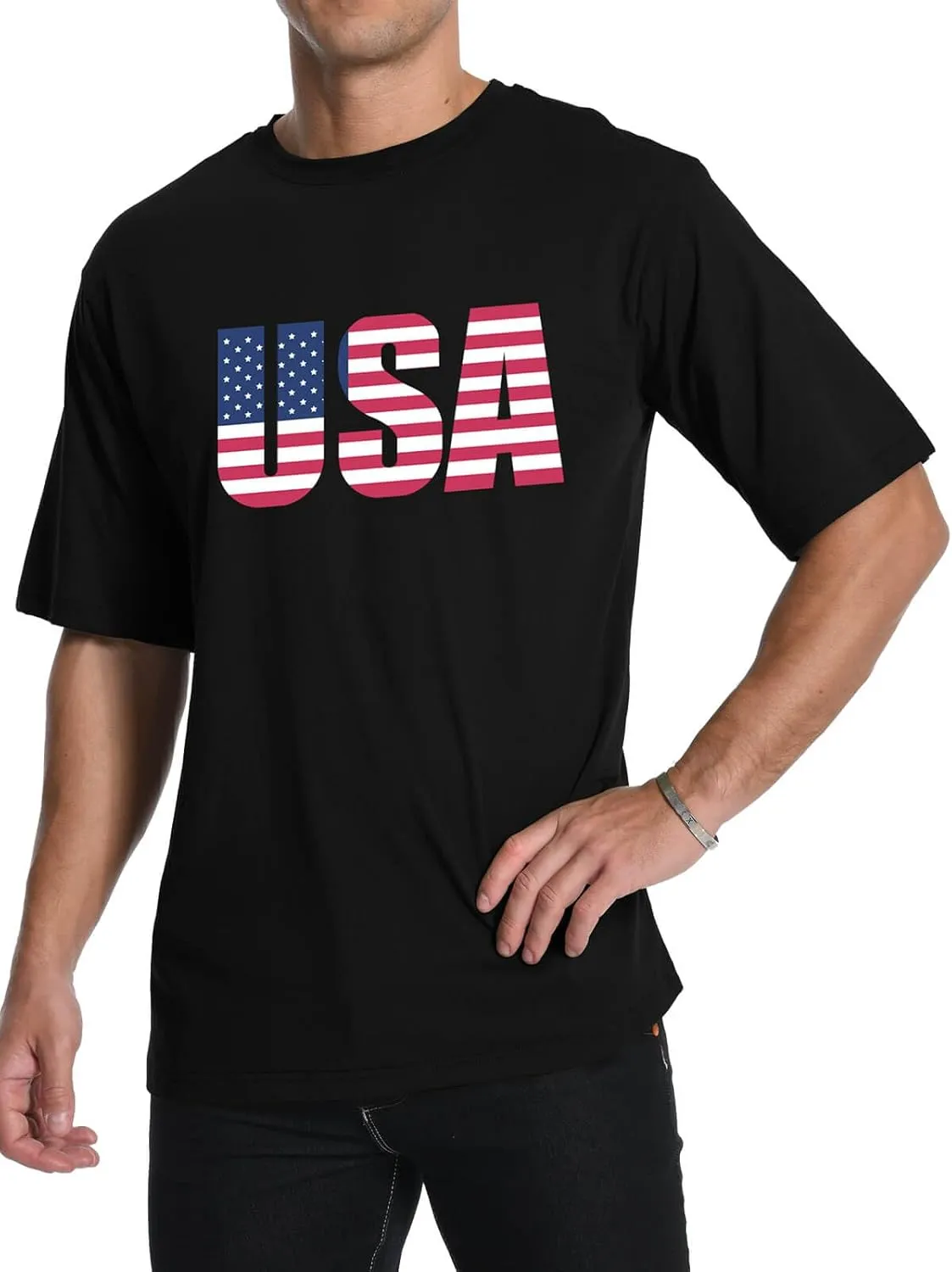 Men's Graphic Tees, Short Sleeve USA Flag Crewneck Casual American Patriotic Regular T-Shirt for Men