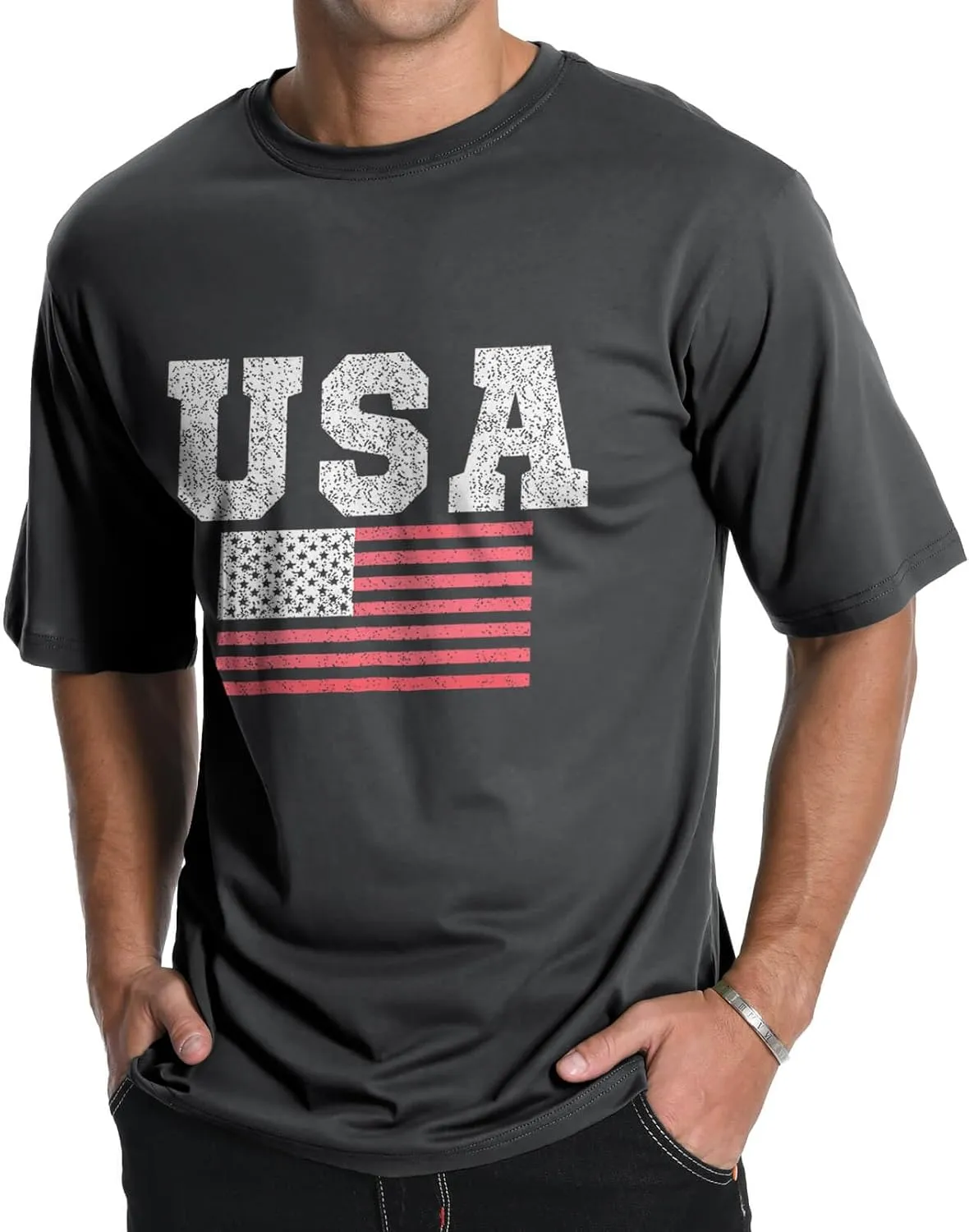 Men's Graphic Tees, Short Sleeve USA Flag Crewneck Casual American Patriotic Regular T-Shirt for Men