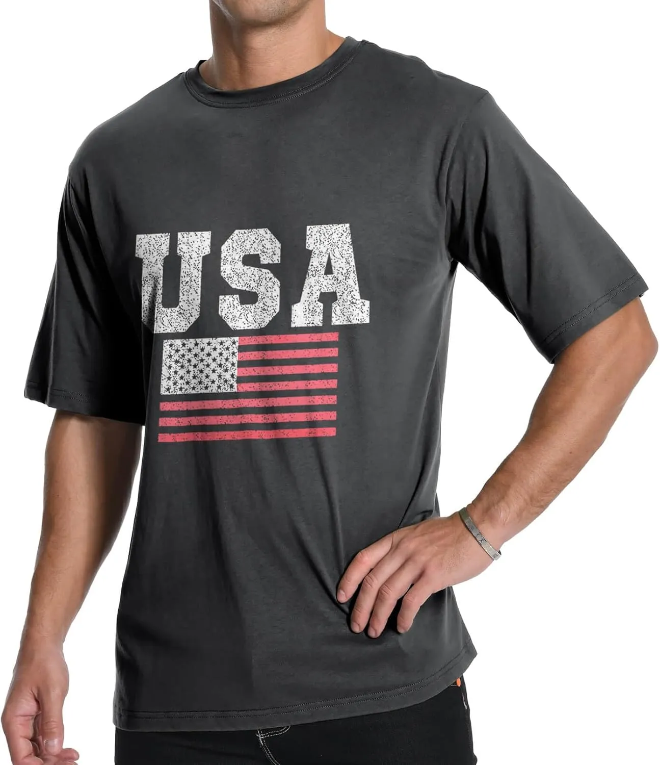 Men's Graphic Tees, Short Sleeve USA Flag Crewneck Casual American Patriotic Regular T-Shirt for Men