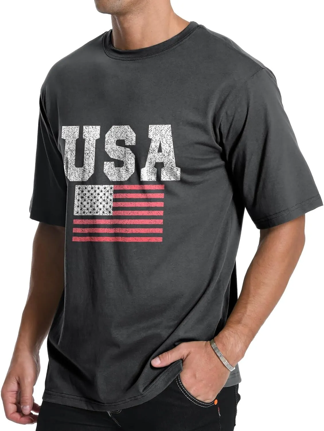 Men's Graphic Tees, Short Sleeve USA Flag Crewneck Casual American Patriotic Regular T-Shirt for Men