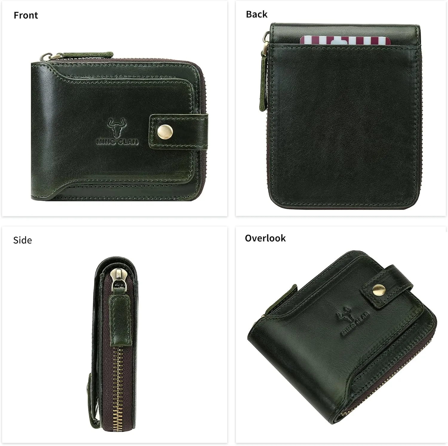 MING CLAN Zipper Wallet Men RFID Blocking Leather Bifold Wallets For Men - Flap ID Window Zip Coin Pocket Mens Zipper Wallets - Big Capacity