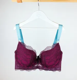 Mulberry mesh w. plum & turquoise padded balconette bra