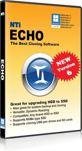 NTI Echo | NEW! Version 6 via Download | Disk Cloning & Migration Software | Make an exact copy of HDD or SSD with Dynamic Resizing | Permanent License (Not A 1-Year Subscription!)