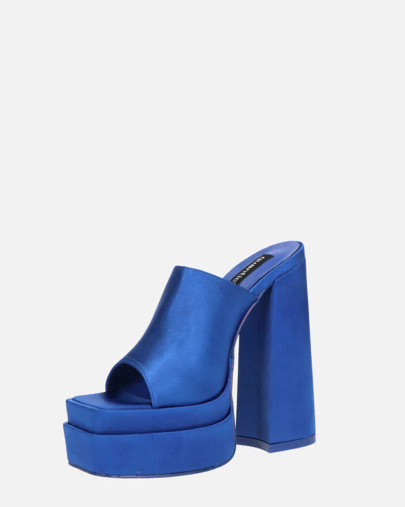 PHILOMENA - sandali platform con tacco alto in lycra blu