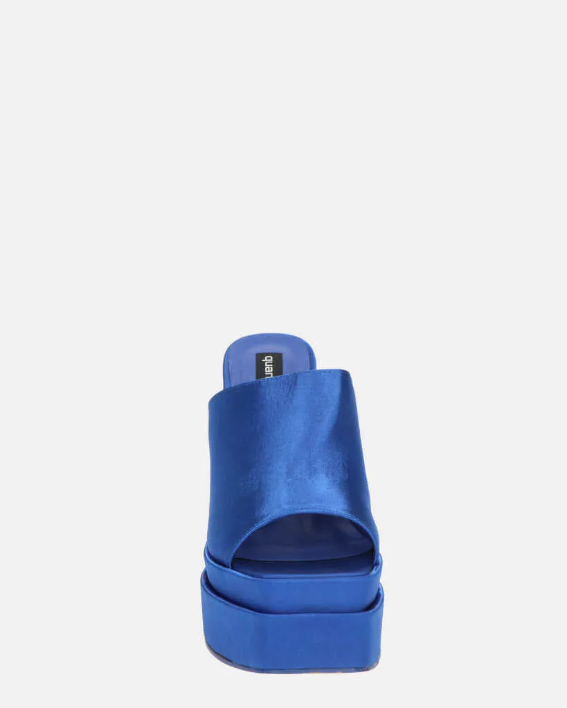 PHILOMENA - sandali platform con tacco alto in lycra blu