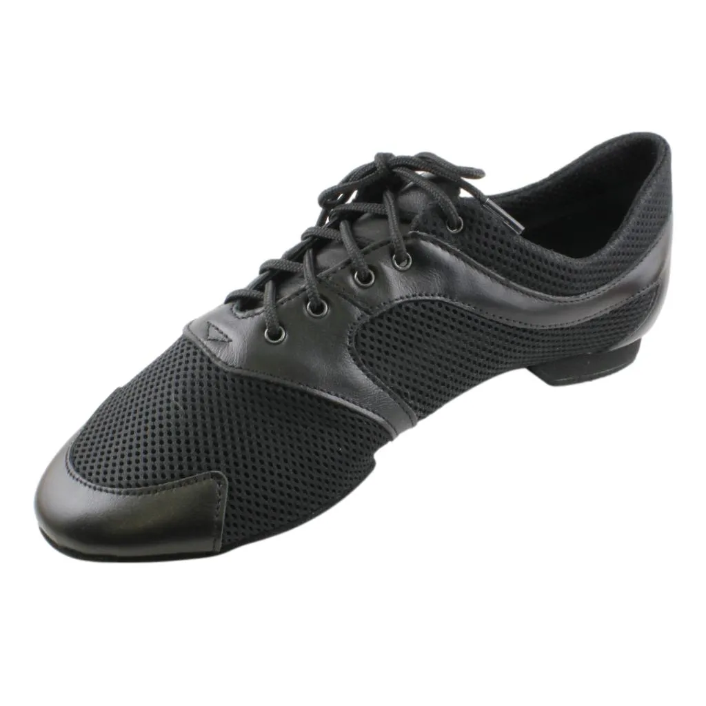 Practice Dance Shoes, Michelle, Black Mesh and Leather, Heel - 1cm, Black Sole