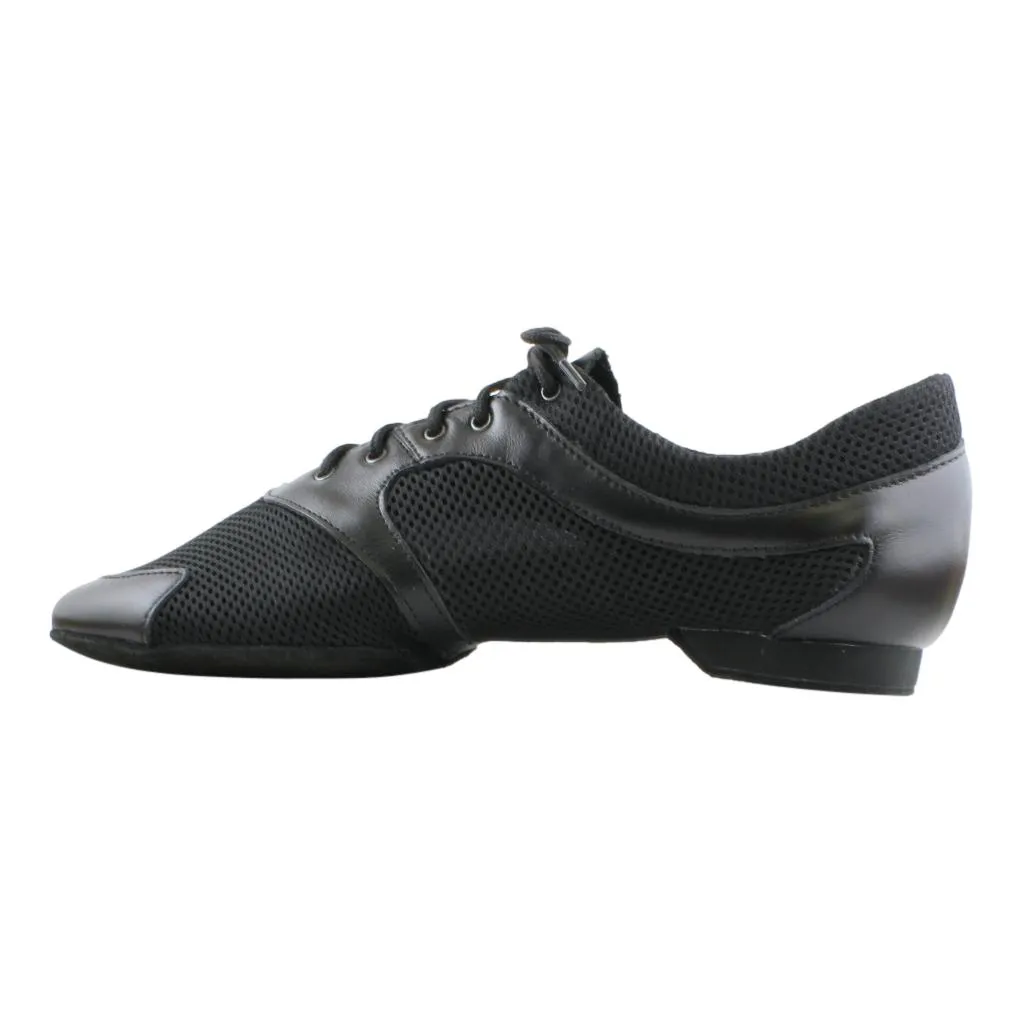 Practice Dance Shoes, Michelle, Black Mesh and Leather, Heel - 1cm, Black Sole