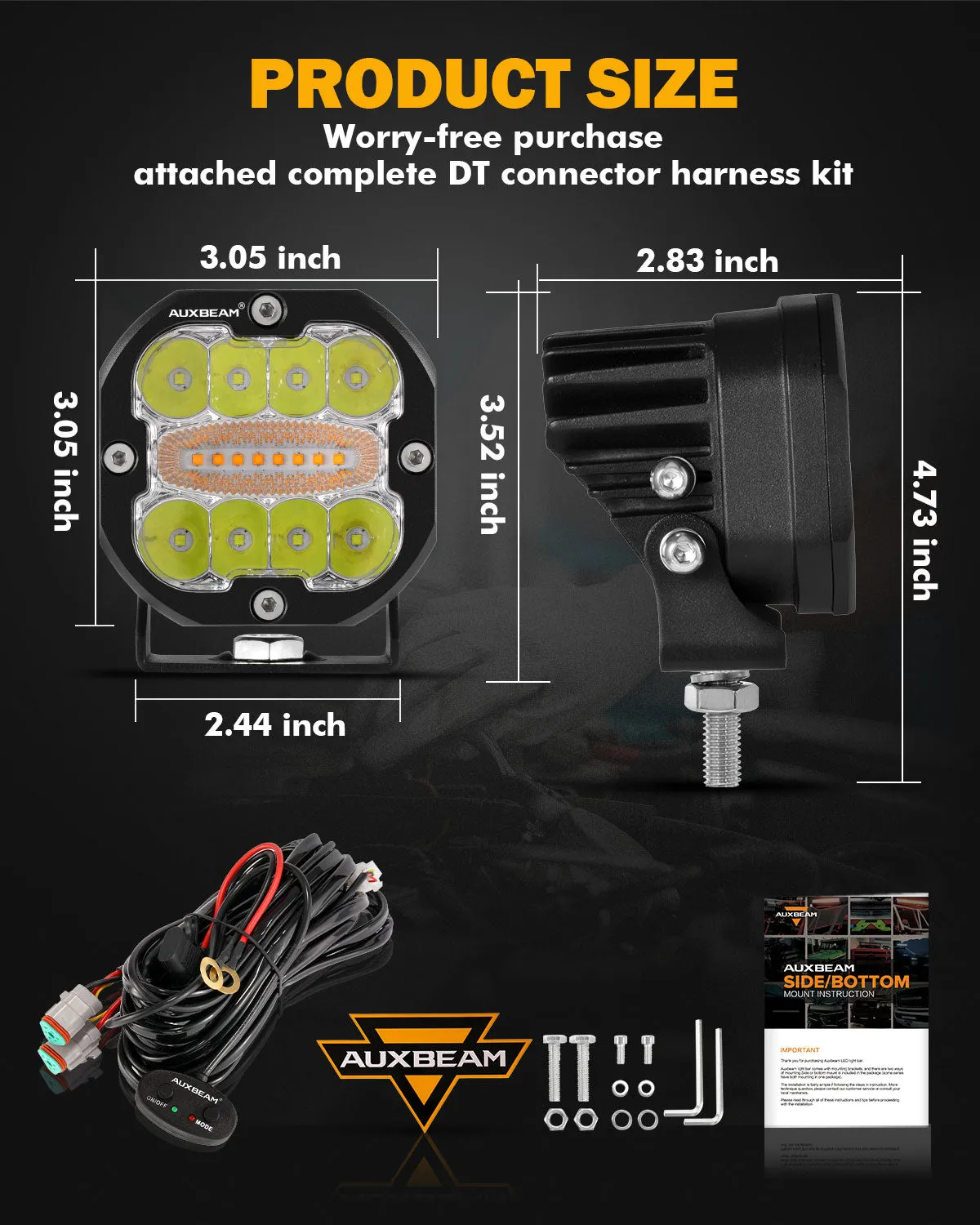 XP-ULTRA Series 3 INCH 96W 9600LM LED PODS 6 MODES WHITE AMBER FLASHING LED DRIVING LIGHTS